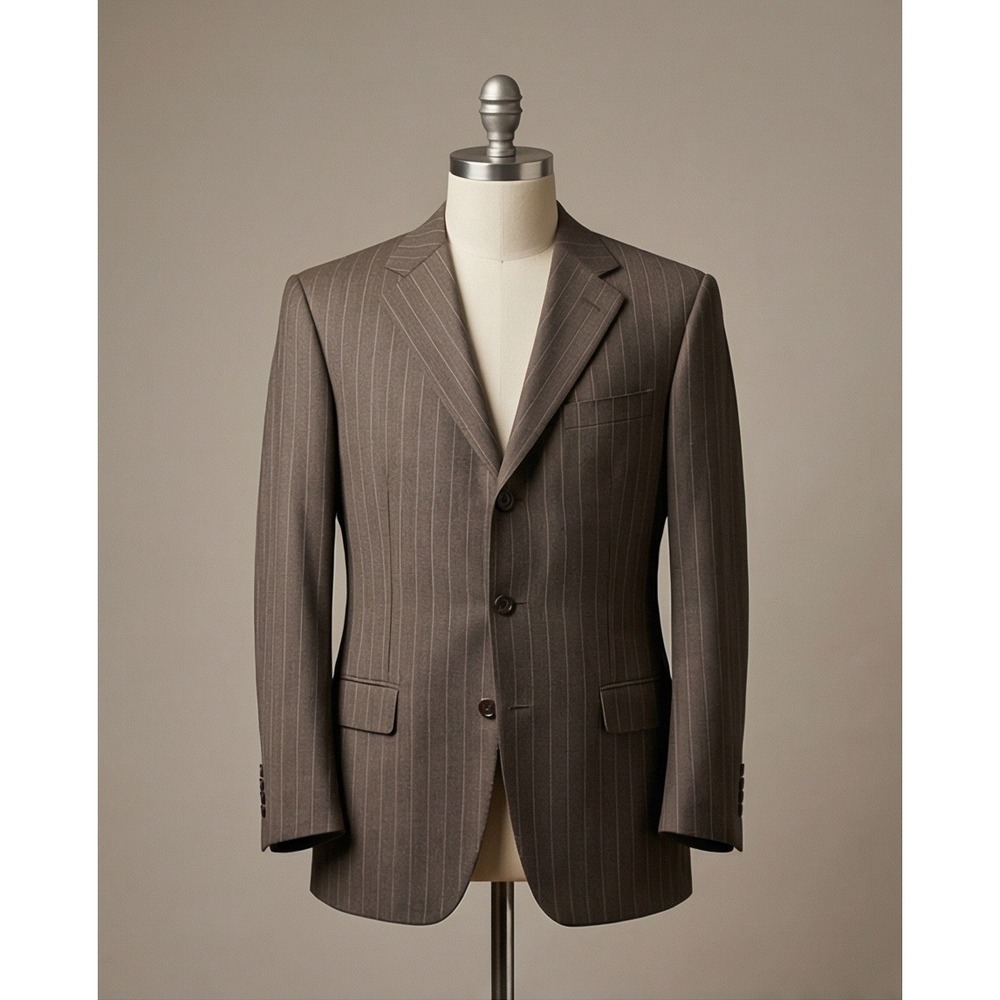 Mani 42L Made in Italy Wool Blazer Brown Houndstooth Patterned Jacket Armani Men